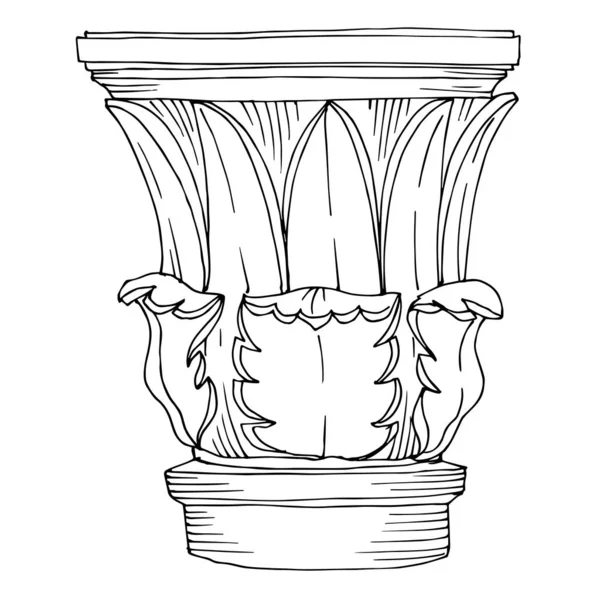 Vektor antika grekiska kolumner. Svart och vit graverad bläckkonst. Isolerat gammalt illustrationselement. — Stock vektor