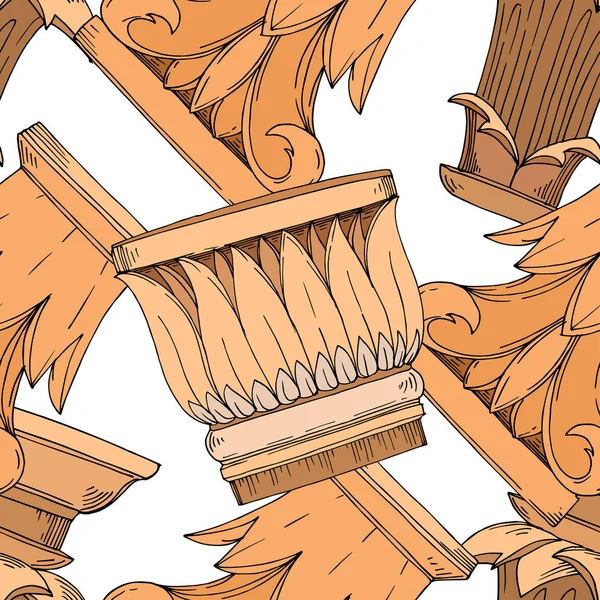 เวกเตอร์คอลัมน์กรีกโบราณ ศิลปะหมึกแกะสลักสีดําและขาว รูปแบบพื้นหลังที่ไร้รอยต่อ . — ภาพเวกเตอร์สต็อก