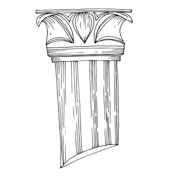 Vector Antique greek columns. Black and white engraved ink art. Isolated ancient illustration element.
