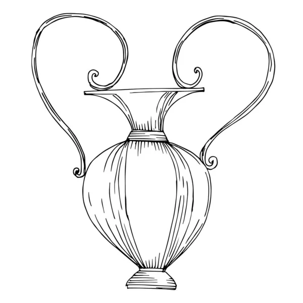 Vektor Antik grekiska amforor. Svart och vit graverad bläckkonst. Isolerat gammalt illustrationselement. — Stock vektor