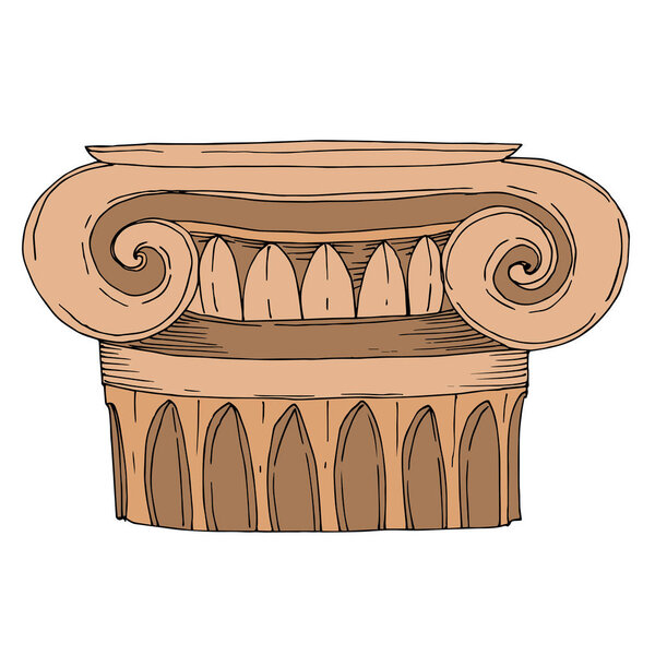 Vector Antique greek columns. Black and white engraved ink art. Isolated ancient illustration element.