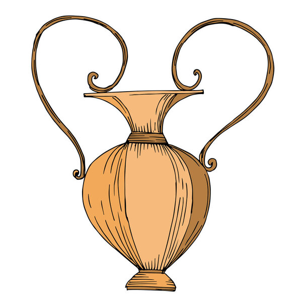 Vector Antique greek amphoras. Black and white engraved ink art. Isolated ancient illustration element.