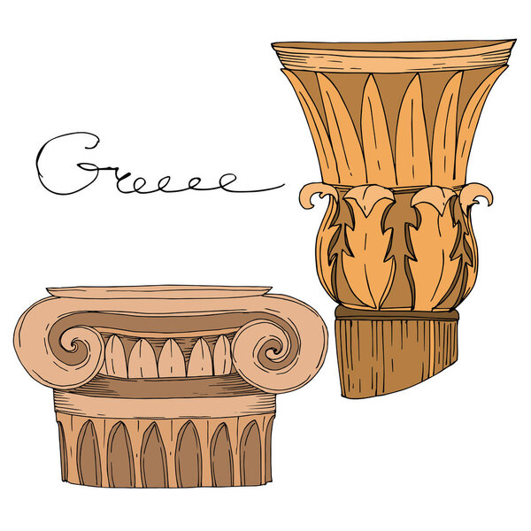 Векторные античные греческие колонны. Черно-белый рисунок чернил. Изолированный древний элемент иллюстрации
.