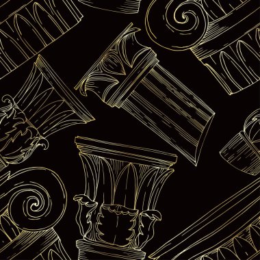 Vector Antique greek columns. Black and white engraved ink art. Seamless background pattern. clipart