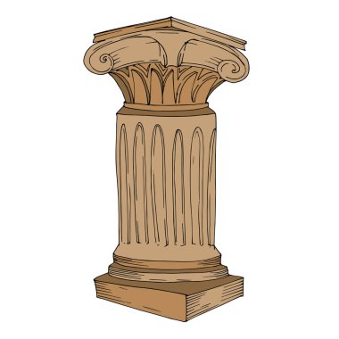 Vector Antique greek columns. Black and white engraved ink art. Isolated ancient illustration element. clipart