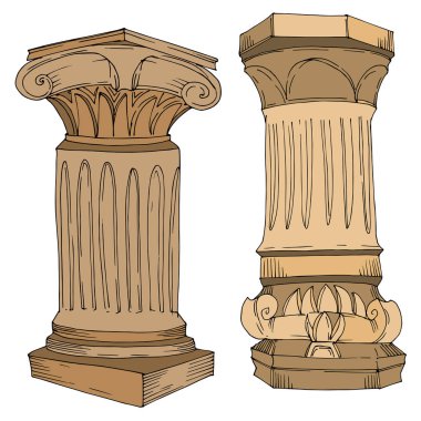 Vector Antique greek columns. Black and white engraved ink art. Isolated ancient illustration element. clipart