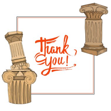 Vector Antique greek amphoras and columns. Black and white engraved ink art. Frame border ornament square. clipart