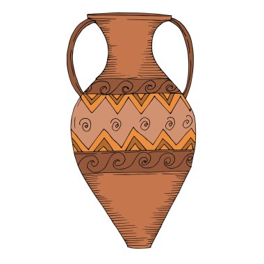 Vector Antique Greek amforas. Siyah beyaz işlemeli mürekkep sanatı. İzole edilmiş antik illüstrasyon elementi.
