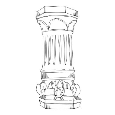 Vector Antique greek columns. Black and white engraved ink art. Isolated ancient illustration element. clipart