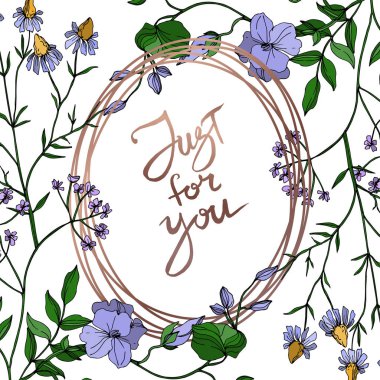 Vektör Yaban Çiçekleri çiçek botanik çiçekleri. Siyah beyaz işlemeli mürekkep sanatı. Çerçeve kenar süsü kare.