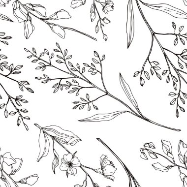 Vector Wildflower floral botanical flowers. Black and white engraved ink art. Seamless background pattern. clipart
