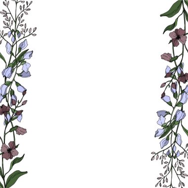 Vector Wildflower floral botanical flowers. Black and white engraved ink art. Frame border ornament square. clipart