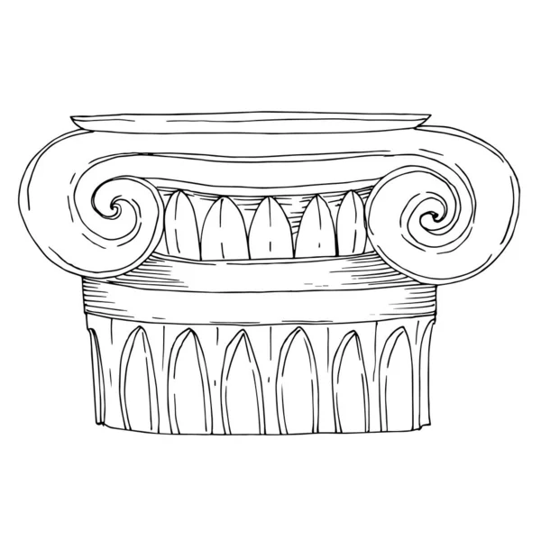 Vettore Colonne greche antiche. Inchiostro inciso in bianco e nero art. Isolato elemento di illustrazione antica . — Vettoriale Stock