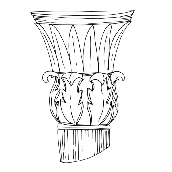 Vetor Colunas gregas antigas. Tinta gravada a preto e branco. Isolado elemento ilustração antiga . — Vetor de Stock