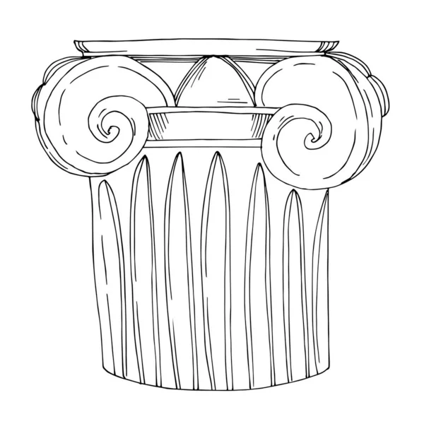Vettore Colonne greche antiche. Inchiostro inciso in bianco e nero art. Isolato elemento di illustrazione antica . — Vettoriale Stock