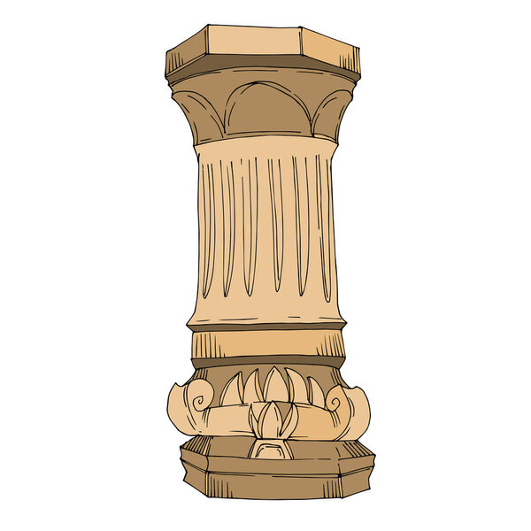 Vector Antique greek columns. Black and white engraved ink art. Isolated ancient illustration element.