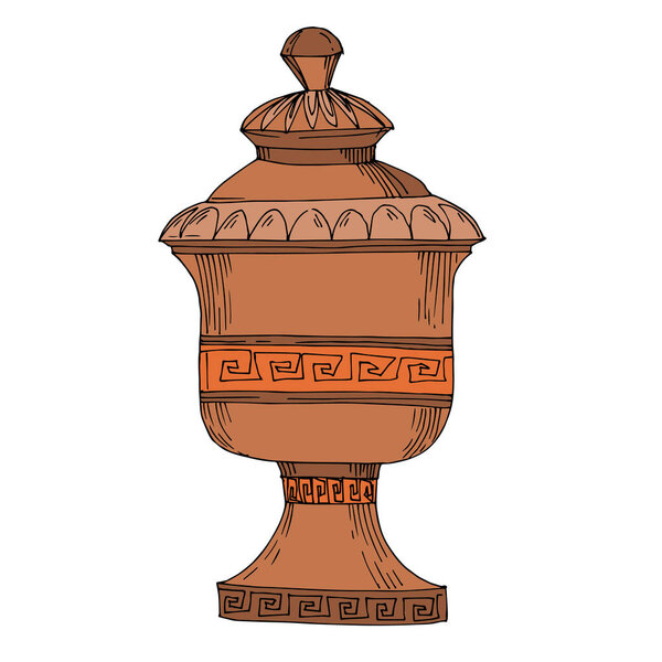 Vector Antique greek amphoras. Black and white engraved ink art. Isolated ancient illustration element.