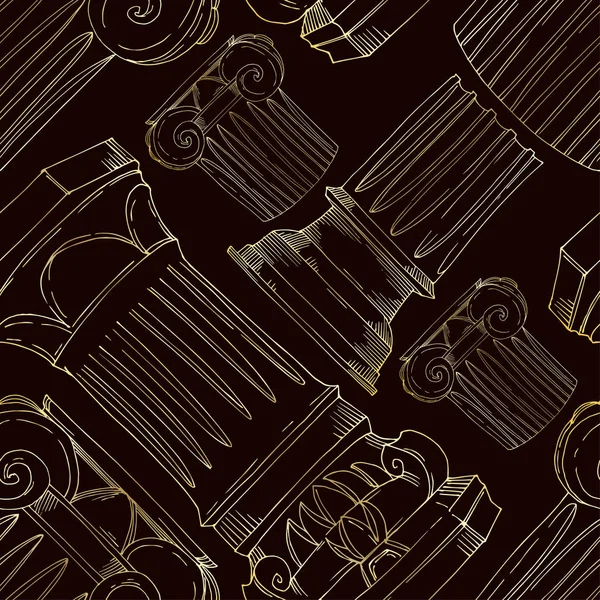Antik görög vektor oszlopok. Fekete-fehér vésett tinta művészet. Zökkenőmentes háttér minta. — Stock Vector