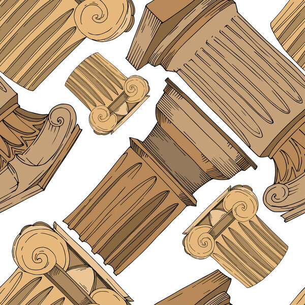 Vector Antique greek columns. Black and white engraved ink art. Seamless background pattern.