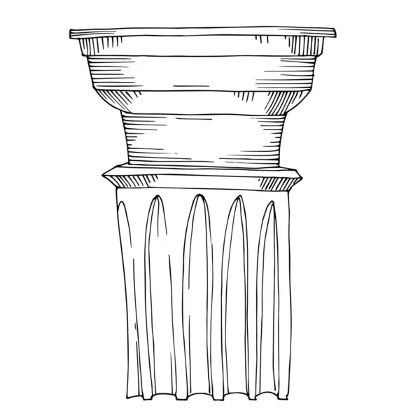 Antik görög amforák és oszlopok. Fekete-fehér vésett tinta művészet. Elszigetelt ősi illusztrációs elem. — Stock Vector