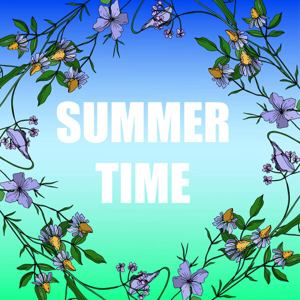 Vector Wildflowers floral botanical flowers. Black and white engraved ink art. Frame border ornament square.