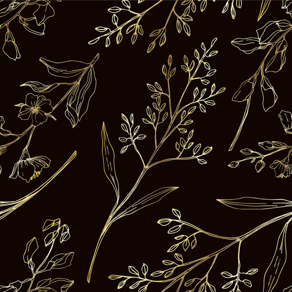 Vector Wildflower floral botanical flowers. Black and white engraved ink art. Seamless background pattern.