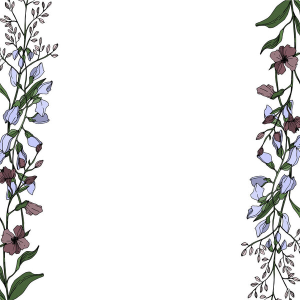 Vector Wildflower floral botanical flowers. Black and white engraved ink art. Frame border ornament square.