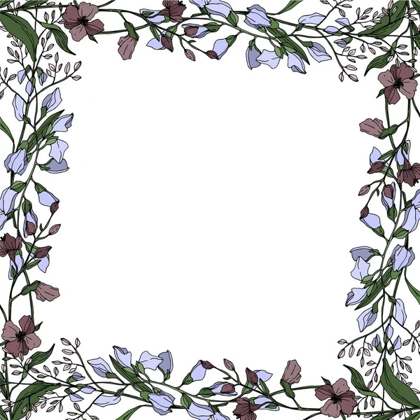 Vector Wildflower flores botânicas florais. Tinta gravada a preto e branco. Quadro borda ornamento quadrado . — Vetor de Stock