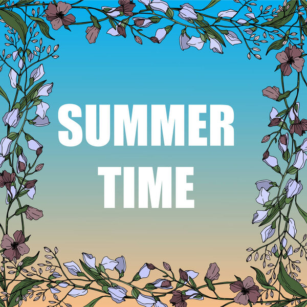 Vector Wildflower floral botanical flowers. Black and white engraved ink art. Frame border ornament square.