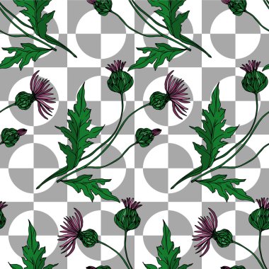 Vektör Yaban Çiçekleri çiçek botanik çiçekleri. Siyah beyaz işlemeli mürekkep sanatı. Kusursuz arkaplan deseni.