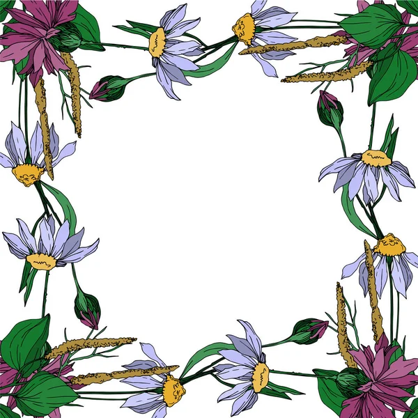 Vector Wildbloemen bloemen bloemen botanische bloemen. Zwart-wit gegraveerde inktkunst. Frame rand ornament vierkant. — Stockvector