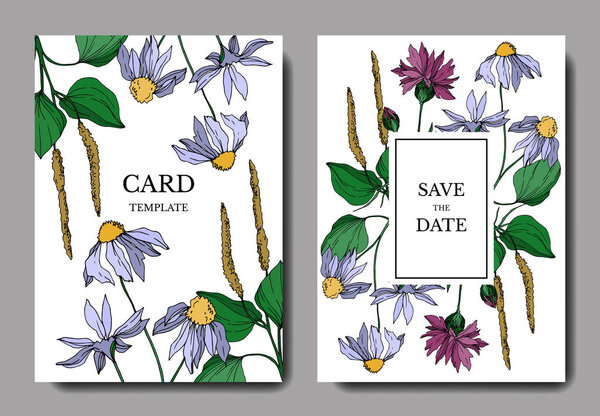 Vector wildflowers botanical flowers. Black and white engraved ink art. Wedding background card decorative border.