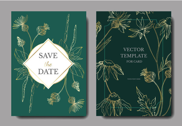 Vector wildflowers botanical flowers. Black and white engraved ink art. Wedding background card decorative border.