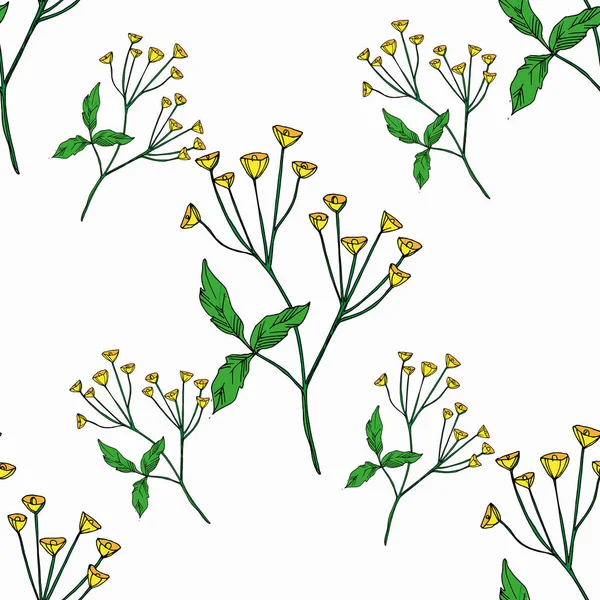 Vector Wildflowers floral botanical flowers. Black and white engraved ink art. Seamless background pattern. — Stock Vector