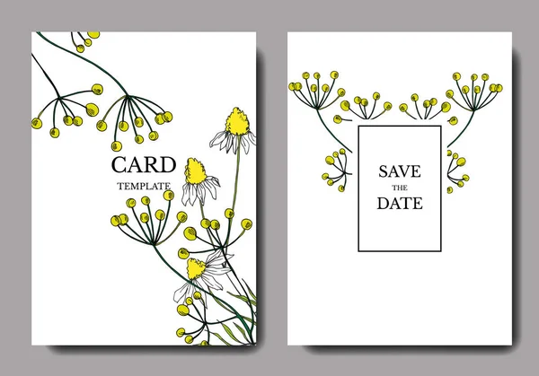 Vector Flores silvestres flores botánicas. Tinta grabada en blanco y negro. Boda tarjeta de fondo borde decorativo . — Vector de stock