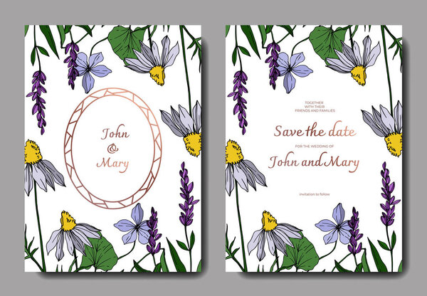 Vector wildflower floral botanical flowers. Engraved ink art. Wedding background card floral decorative border.