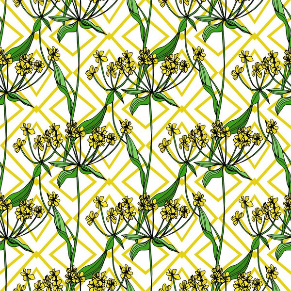 Vector Wildflowers floral botanical flowers. Black and white engraved ink art. Seamless background pattern.