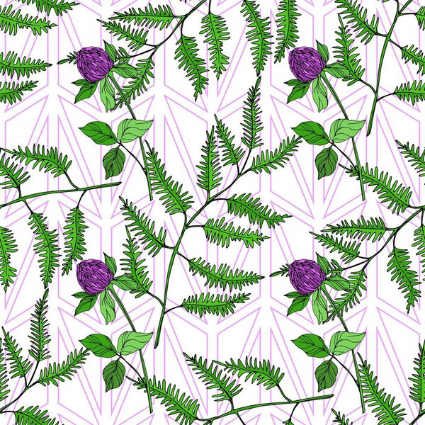 Vector Wildflowers floral botanical flowers. Black and white engraved ink art. Seamless background pattern.