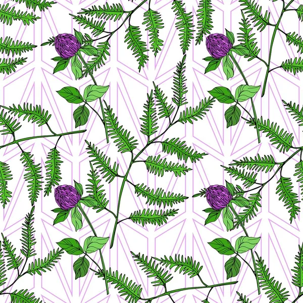 Vector Wildflowers floral botanical flowers. Black and white engraved ink art. Seamless background pattern. Stock Illustration