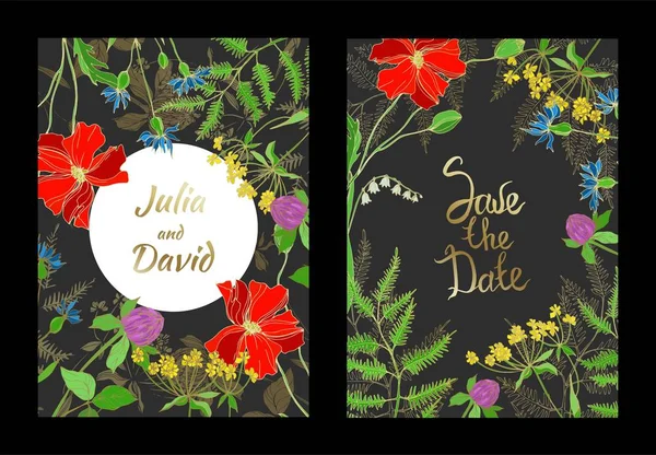 Vector Wildflowers botanical flowers. Black and white engraved ink art. Wedding background card decorative border. Vector Graphics