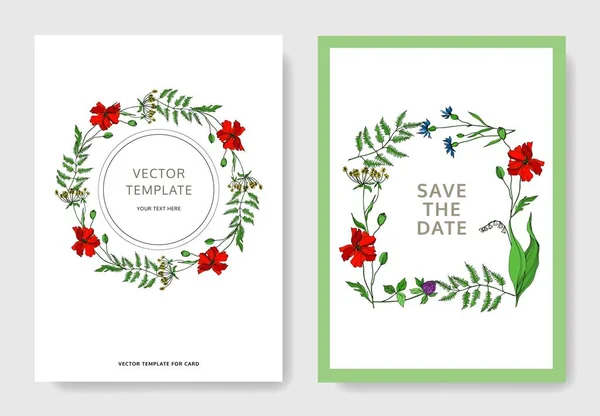 Vector Wildflowers botanical flowers. Black and white engraved ink art. Wedding background card decorative border. Royalty Free Stock Vectors