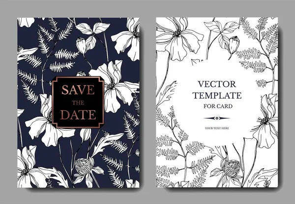 Vector Wildflowers botanical flowers. Black and white engraved ink art. Wedding background card decorative border. Vector Graphics