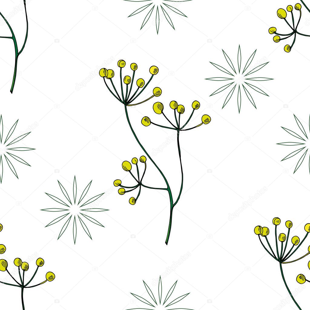 Vector Wildflowers floral botanical flowers. Black and white engraved ink art. Seamless background pattern.