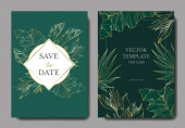 Vektor Trópusi virágos botanikai virágok. Arany vésett tinta művészet. Esküvői háttér kártya dekoratív határ.