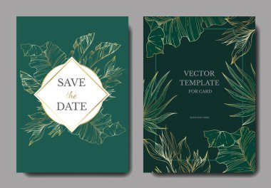 Vector Tropical floral botanical flowers. Golden engraved ink art. Wedding background card decorative border. clipart