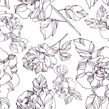 Vector Roses floral botanical flowers. Black and white engraved ink art. Seamless background pattern. clipart