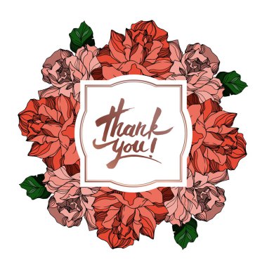 Vektör Gül çiçekli botanik çiçekleri. Siyah beyaz işlemeli mürekkep sanatı. Çerçeve kenar süsü kare.