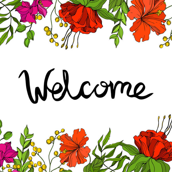 Векторный тропический цветок. Экзотическое тропическое гавайское лето. Гравировка чернил. Граничный орнамент
.