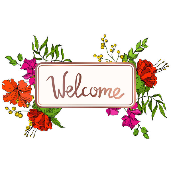 Векторный тропический цветок. Экзотическое тропическое гавайское лето. Гравировка чернил. Граничный орнамент
.