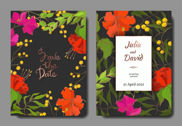 Vetor Flor botânica floral tropical. Arte de tinta gravada. Casamento cartão de fundo floral borda decorativa . — Vetor de Stock